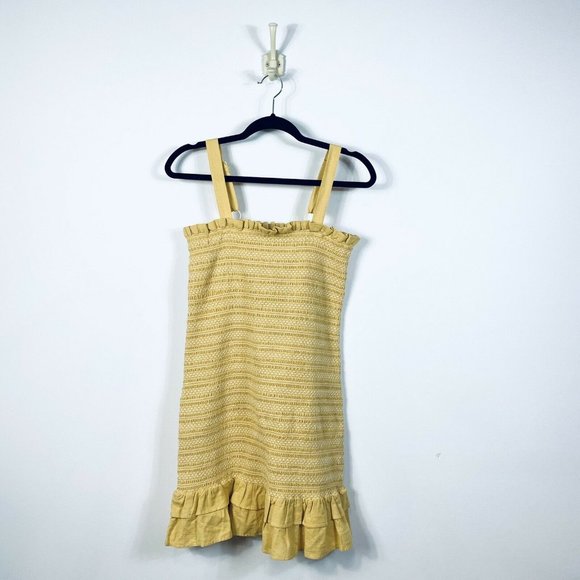 🛑 American Eagle Women's Smocked Bodycon Mini Dress Yellow Linen Blend NWT - Picture 2 of 13
